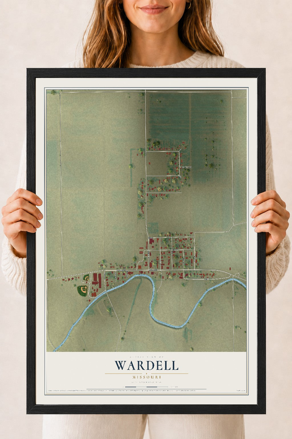 Map of Wardell, Missouri, 18 x 24 inch print in a black wood frame