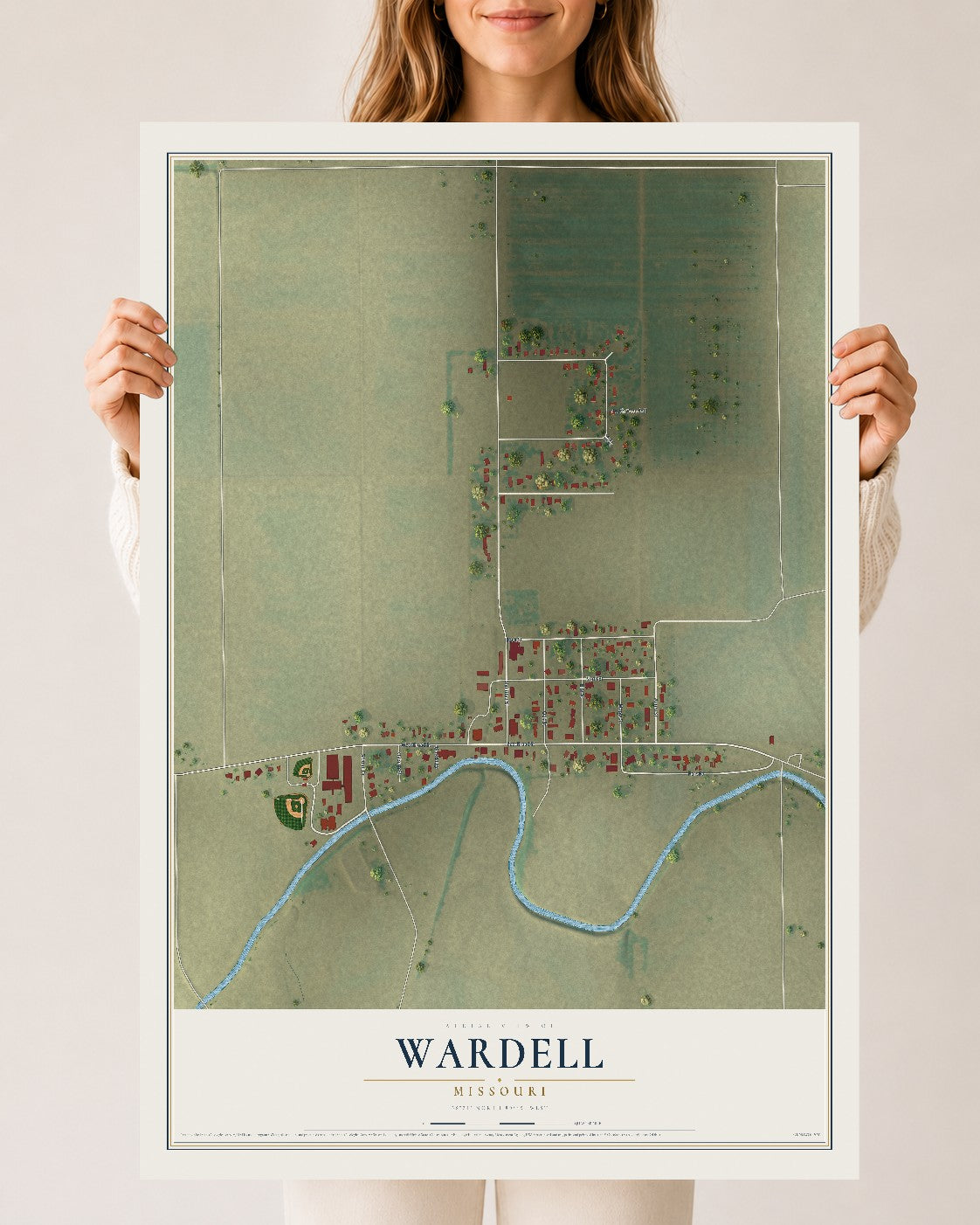 Map of Wardell, Missouri, 24 x 36 inch unframed archival matte print