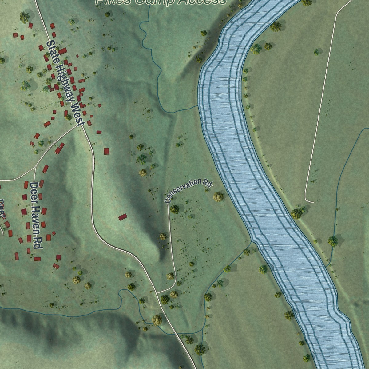 Second close-up of the map of Wardsville, Missouri print showing more streets and buildings