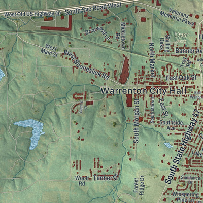 Close-up of the map of Warrenton, Missouri print showing street and building detail