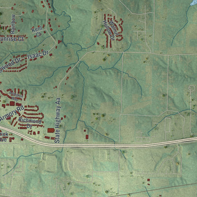 Second close-up of the map of Warrenton, Missouri print showing more streets and buildings
