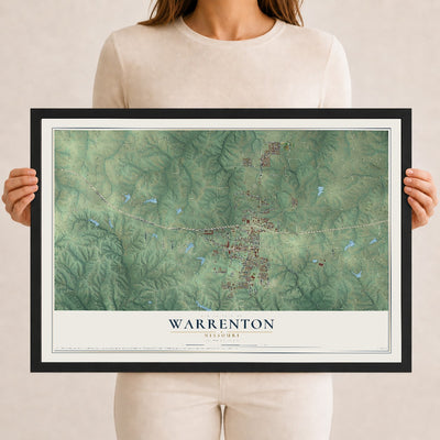 Map of Warrenton, Missouri, 12 x 18 inch print in a black wood frame