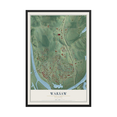 Map of Warsaw, Missouri, 12 x 18 inch print in a black wood frame