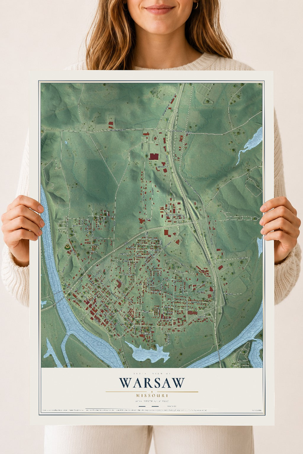 Map of Warsaw, Missouri, 18 x 24 inch unframed archival matte print