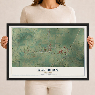 Map of Washburn, Missouri, 12 x 18 inch print in a black wood frame
