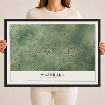 Map of Washburn, Missouri, 18 x 24 inch print in a black wood frame