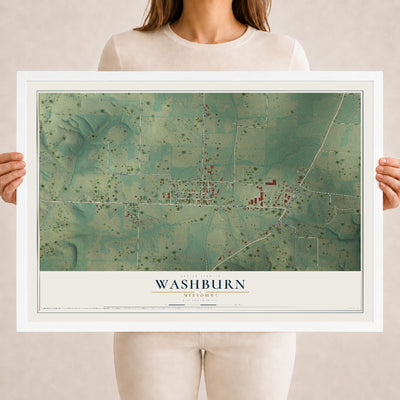 Map of Washburn, Missouri, 18 x 24 inch print in a white wood frame