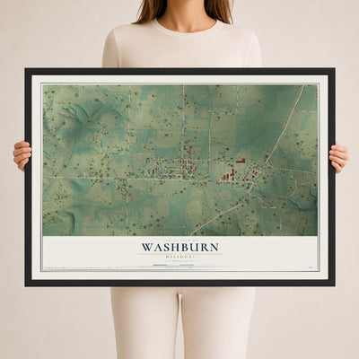Map of Washburn, Missouri, 24 x 36 inch print in a black wood frame