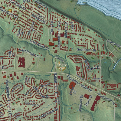 Second close-up of the map of Washington, Missouri print showing more streets and buildings