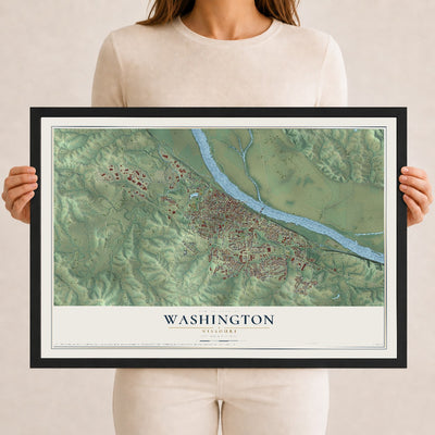 Map of Washington, Missouri, 12 x 18 inch print in a black wood frame