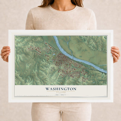 Map of Washington, Missouri, 12 x 18 inch print in a white wood frame