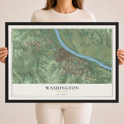 Map of Washington, Missouri, 18 x 24 inch print in a black wood frame
