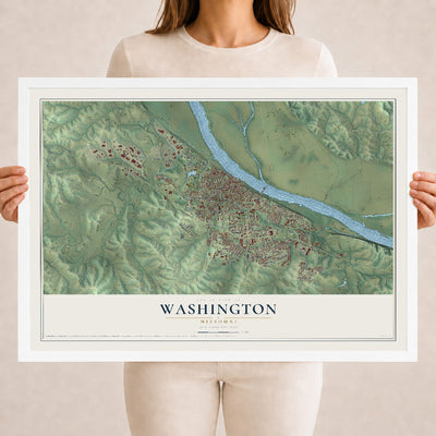 Map of Washington, Missouri, 18 x 24 inch print in a white wood frame