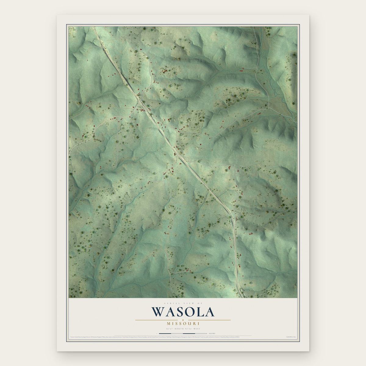 Wasola, Missouri map print, the full design