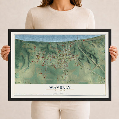 Map of Waverly, Missouri, 12 x 18 inch print in a black wood frame