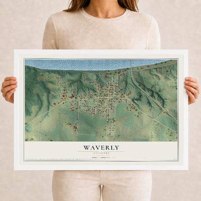 Map of Waverly, Missouri, 12 x 18 inch print in a white wood frame