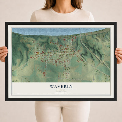 Map of Waverly, Missouri, 18 x 24 inch print in a black wood frame