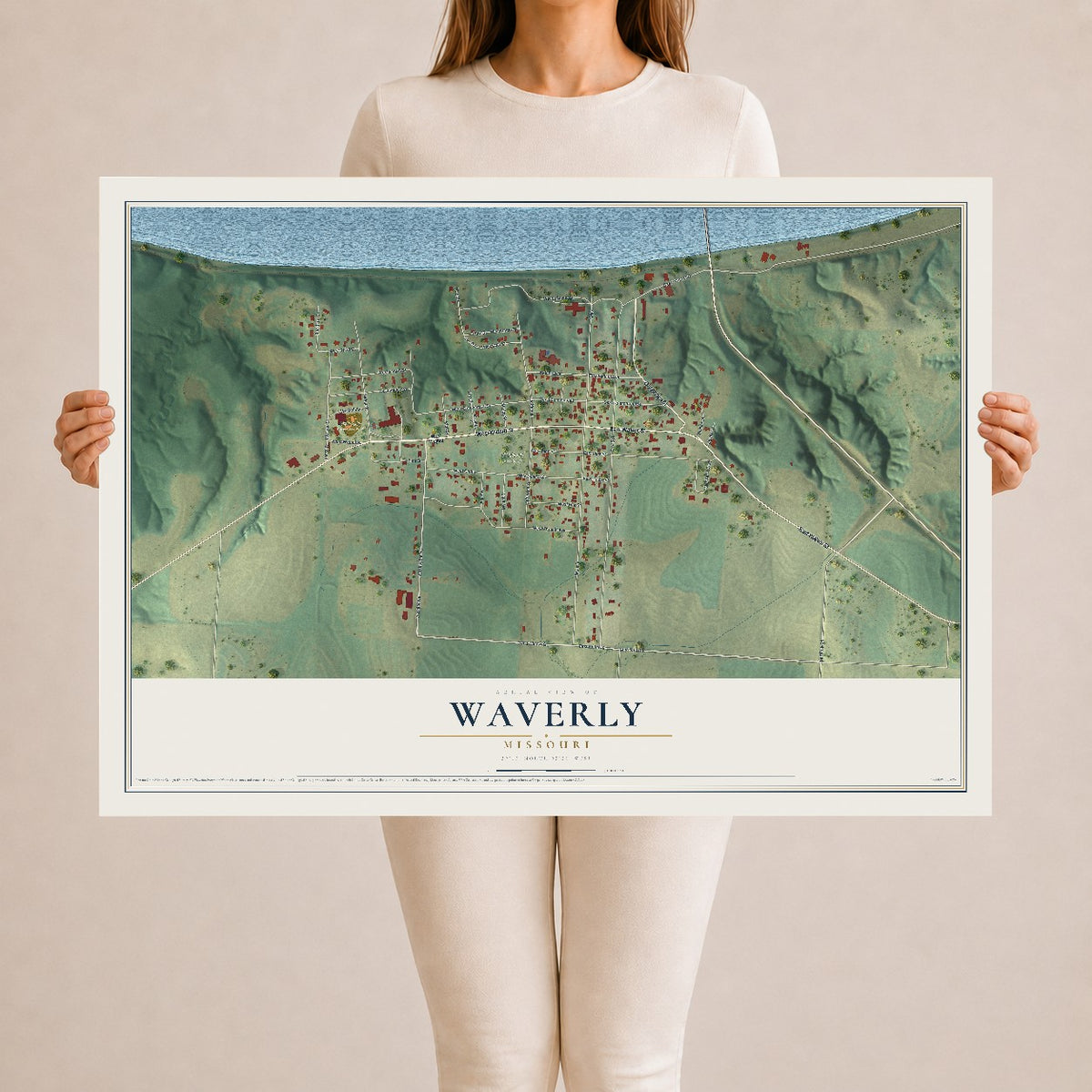 Map of Waverly, Missouri, 24 x 36 inch unframed archival matte print