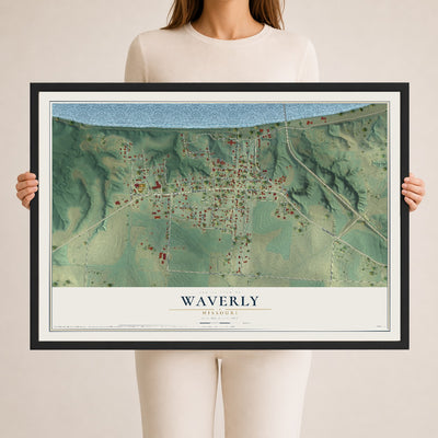 Map of Waverly, Missouri, 24 x 36 inch print in a black wood frame