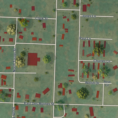 Second close-up of the map of Wayland, Missouri print showing more streets and buildings