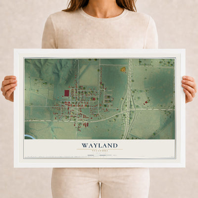 Map of Wayland, Missouri, 12 x 18 inch print in a white wood frame