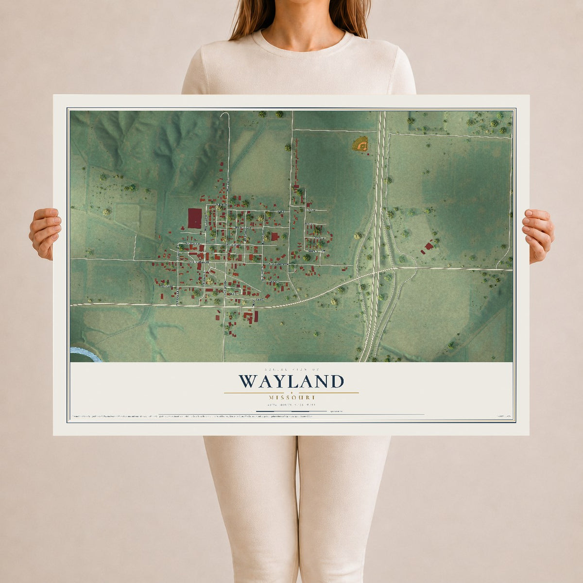 Map of Wayland, Missouri, 24 x 36 inch unframed archival matte print