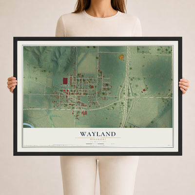 Map of Wayland, Missouri, 24 x 36 inch print in a black wood frame