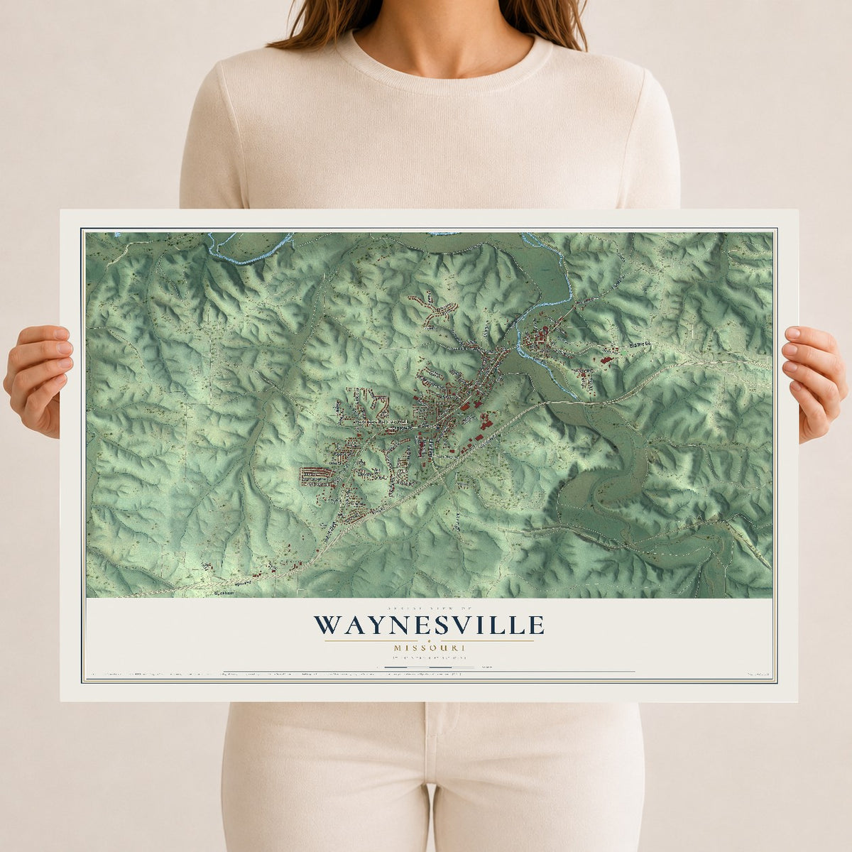 Map of Waynesville, Missouri, 12 x 18 inch unframed archival matte print