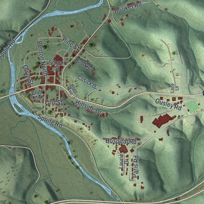 Second close-up of the map of Waynesville, Missouri print showing more streets and buildings