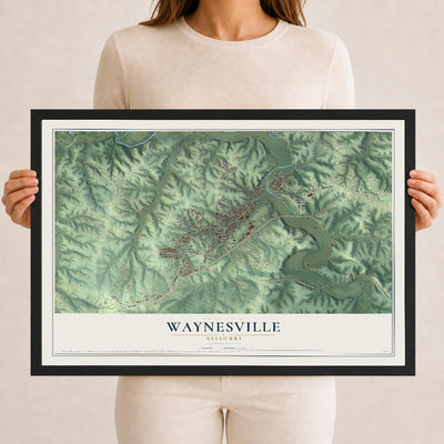 Map of Waynesville, Missouri, 12 x 18 inch print in a black wood frame