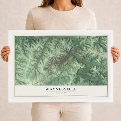 Map of Waynesville, Missouri, 12 x 18 inch print in a white wood frame