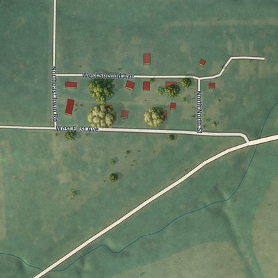 Second close-up of the map of Weatherby, Missouri print showing more streets and buildings