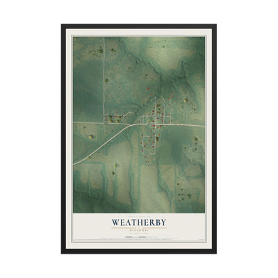 Map of Weatherby, Missouri, 12 x 18 inch print in a black wood frame