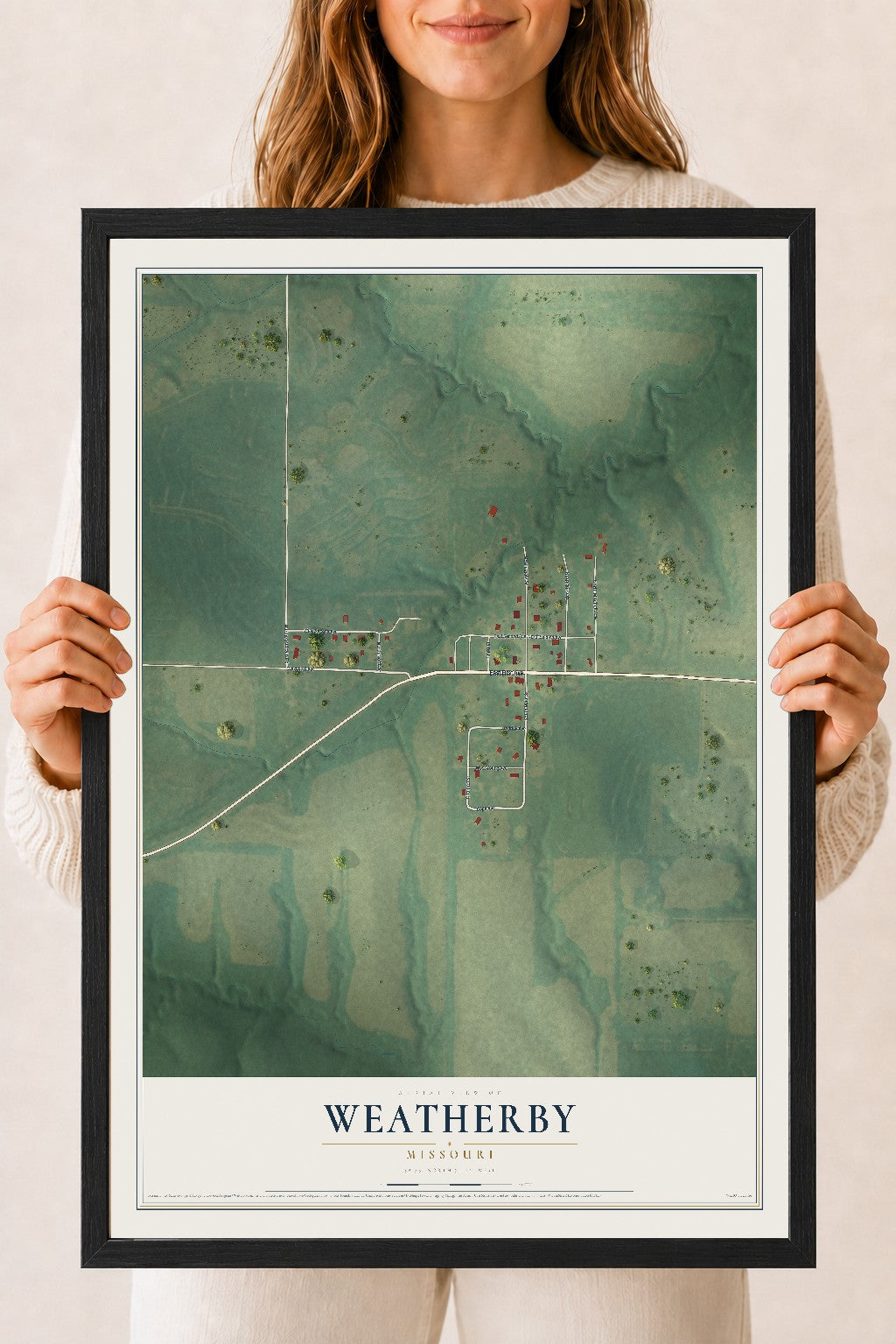 Map of Weatherby, Missouri, 18 x 24 inch print in a black wood frame