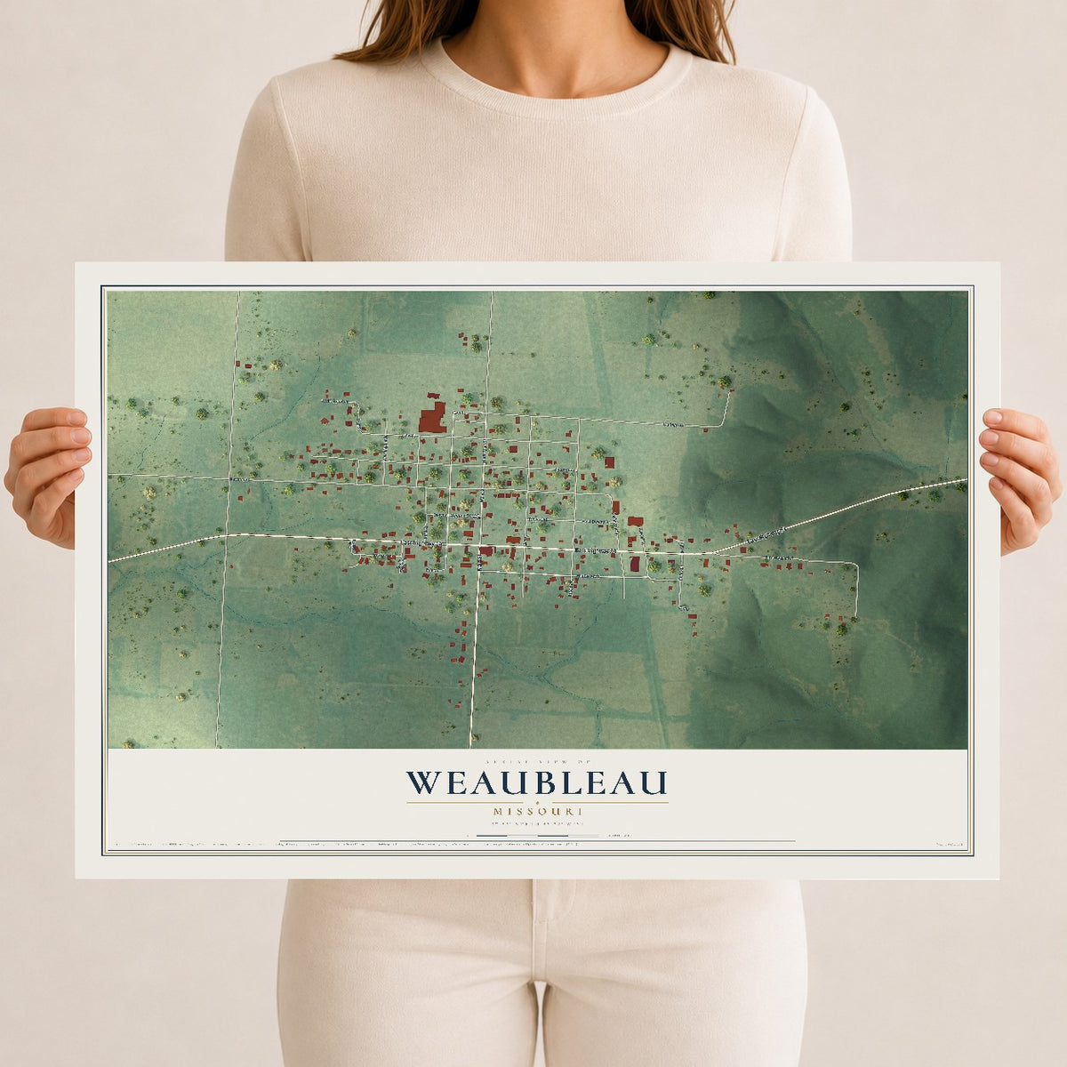 Map of Weaubleau, Missouri, 12 x 18 inch unframed archival matte print