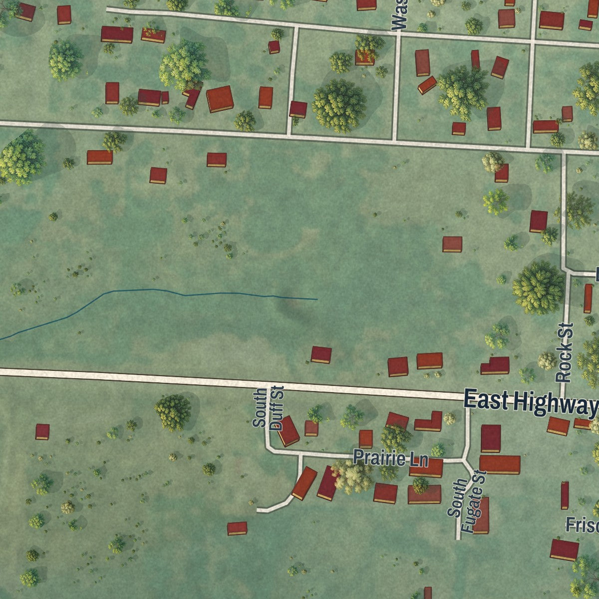 Second close-up of the map of Weaubleau, Missouri print showing more streets and buildings