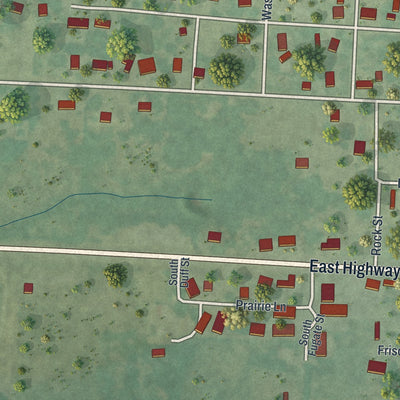 Second close-up of the map of Weaubleau, Missouri print showing more streets and buildings