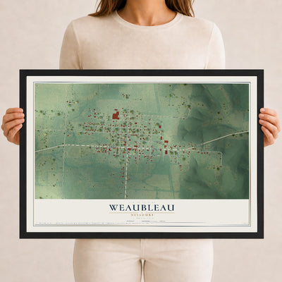 Map of Weaubleau, Missouri, 12 x 18 inch print in a black wood frame