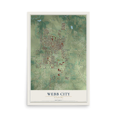 Map of Webb City, Missouri, 12 x 18 inch unframed archival matte print
