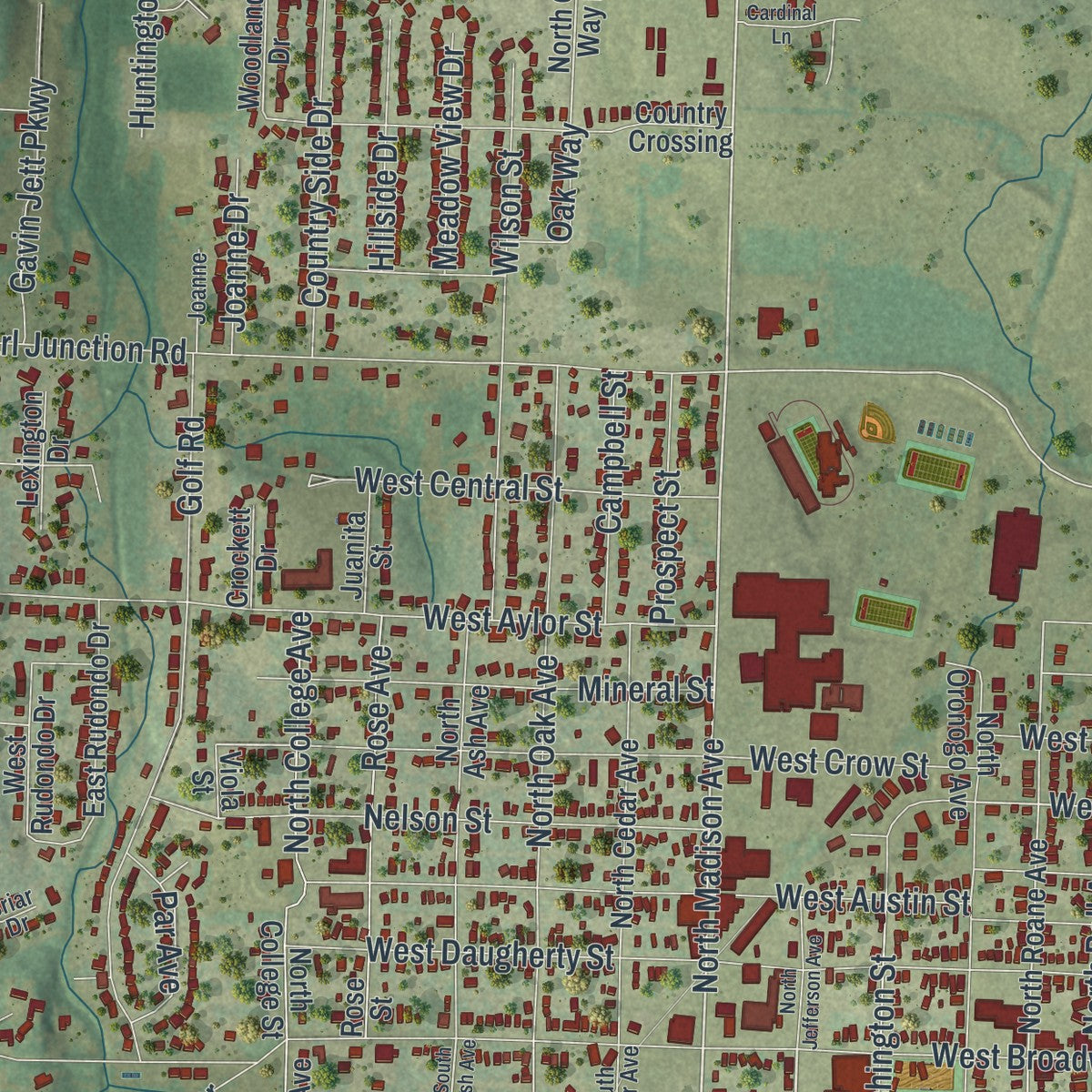 Second close-up of the map of Webb City, Missouri print showing more streets and buildings