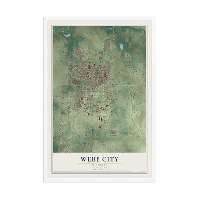 Map of Webb City, Missouri, 12 x 18 inch print in a white wood frame