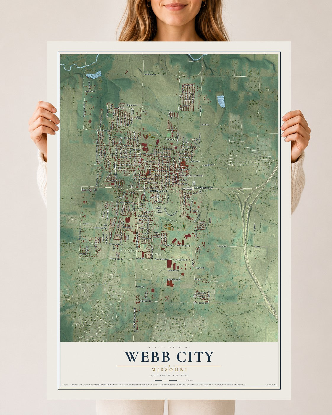 Map of Webb City, Missouri, 24 x 36 inch unframed archival matte print