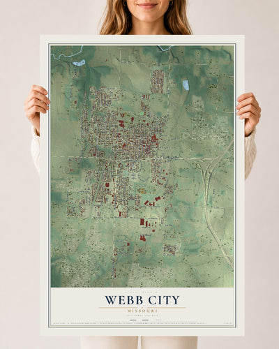 Map of Webb City, Missouri, 24 x 36 inch unframed archival matte print