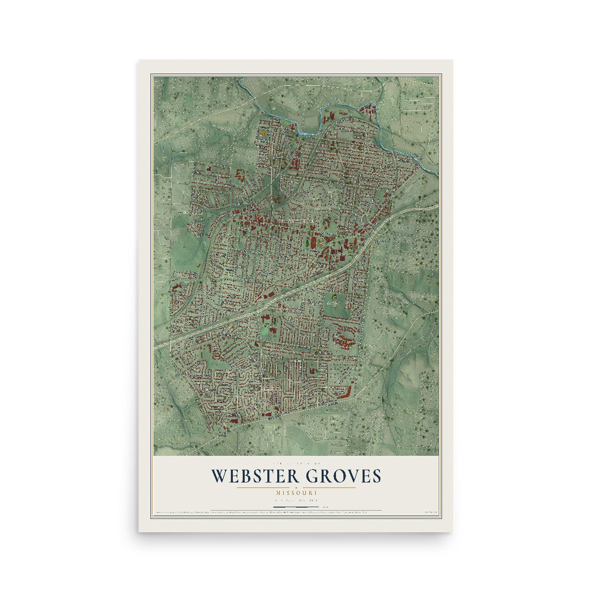 Map of Webster Groves, Missouri, 12 x 18 inch unframed archival matte print