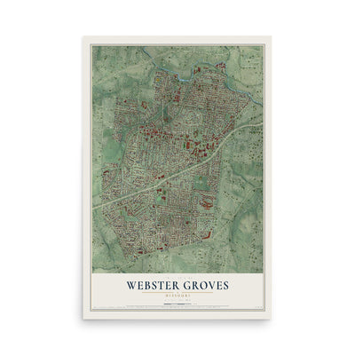 Map of Webster Groves, Missouri, 12 x 18 inch unframed archival matte print