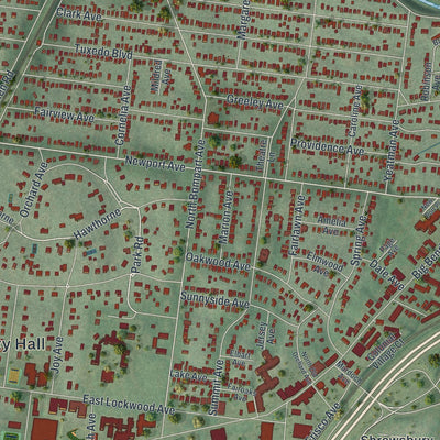 Second close-up of the map of Webster Groves, Missouri print showing more streets and buildings