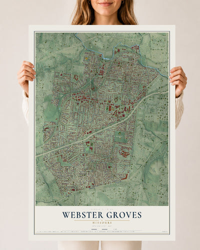 Map of Webster Groves, Missouri, 24 x 36 inch unframed archival matte print