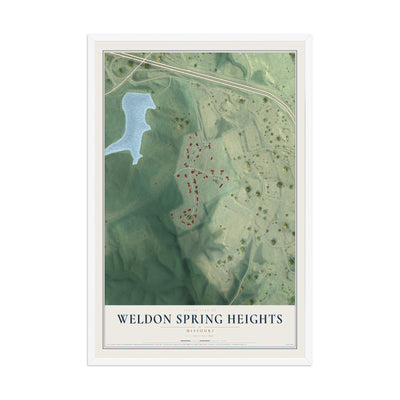 Map of Weldon Spring Heights, Missouri, 12 x 18 inch print in a white wood frame