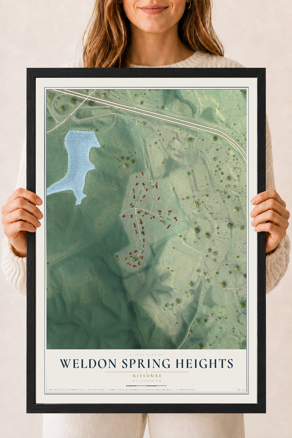 Map of Weldon Spring Heights, Missouri, 18 x 24 inch print in a black wood frame