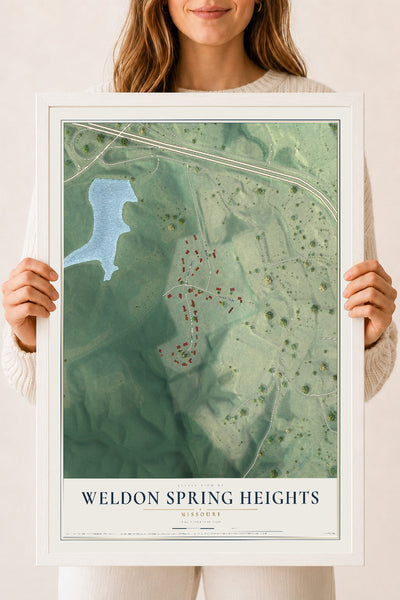 Map of Weldon Spring Heights, Missouri, 18 x 24 inch print in a white wood frame